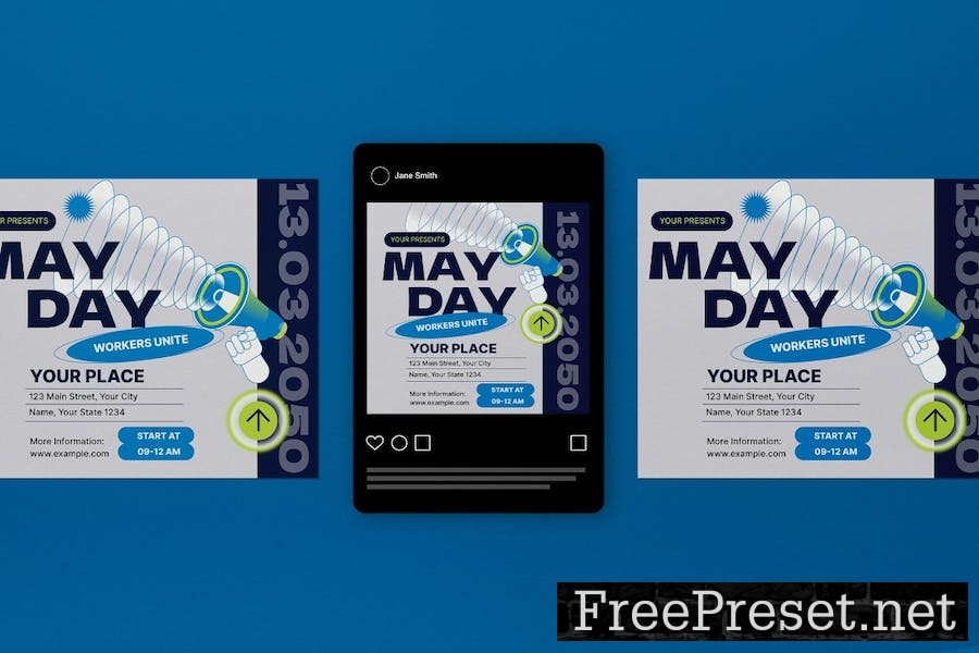 Blue 3D May Day Flyer Set 4T8VZ4R