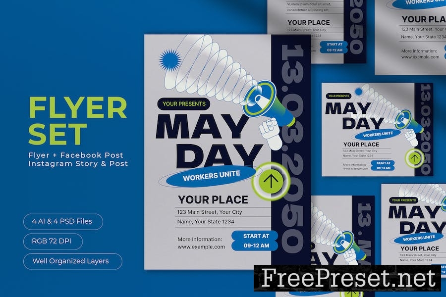 Blue 3D May Day Flyer Set 4T8VZ4R