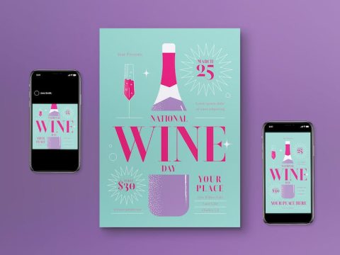 Blue Flat Design National Wine Day Flyer Set 6E54QFQ