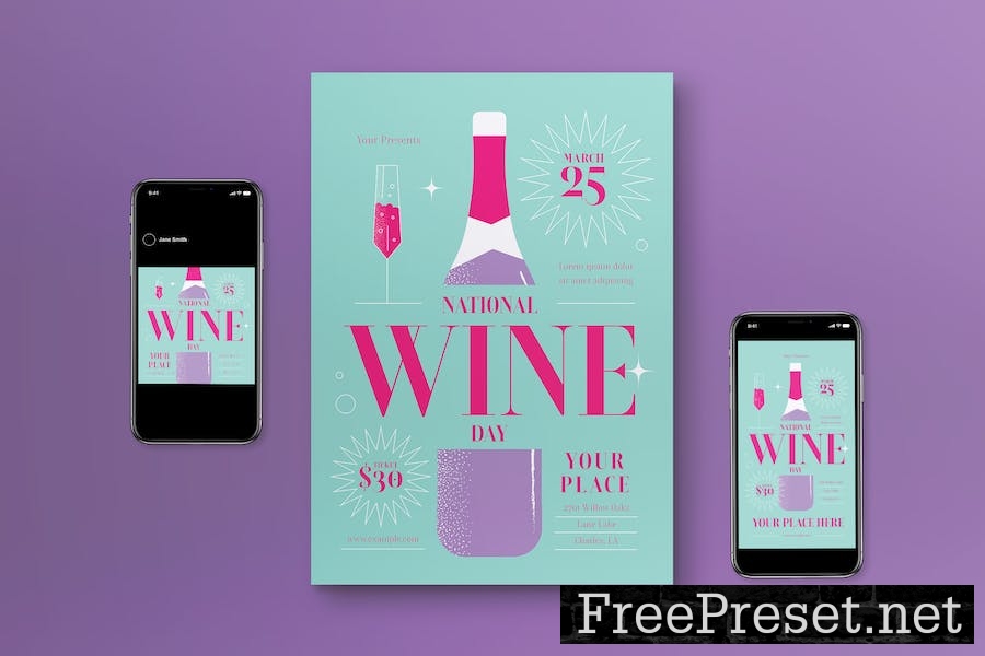 Blue Flat Design National Wine Day Flyer Set 6E54QFQ