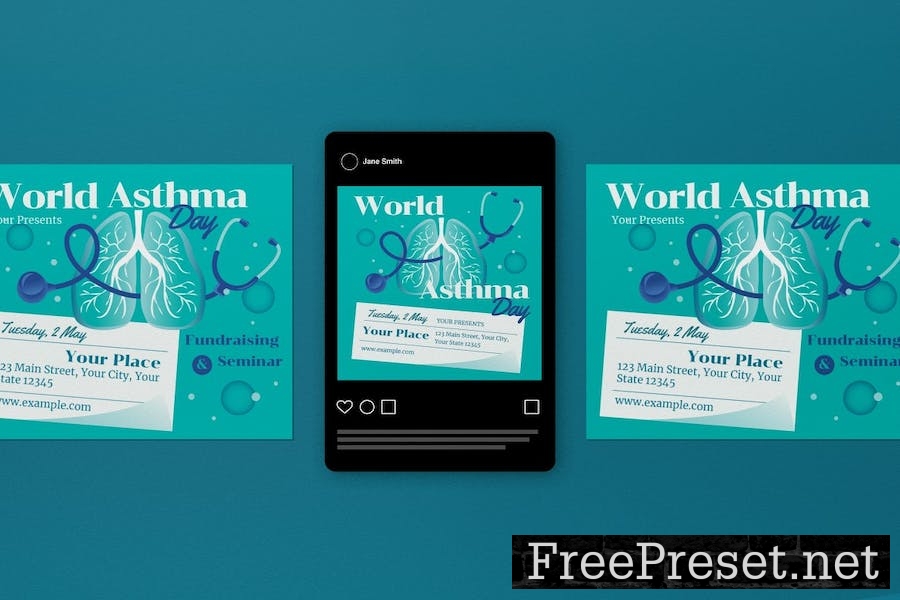 Blue Flat Design World Asthma Day Flyer Set QSXGJ7X