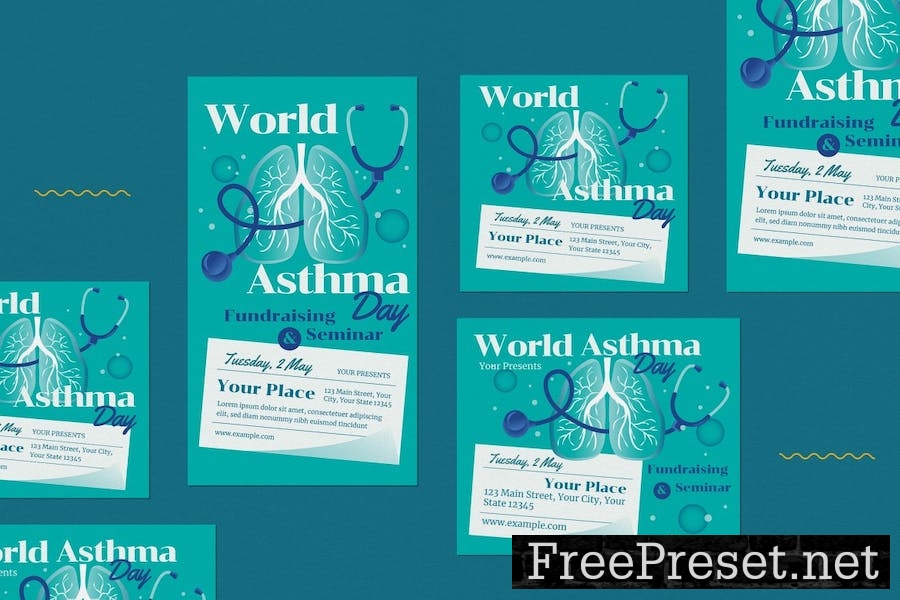 Blue Flat Design World Asthma Day Flyer Set QSXGJ7X