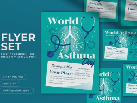 Blue Flat Design World Asthma Day Flyer Set QSXGJ7X