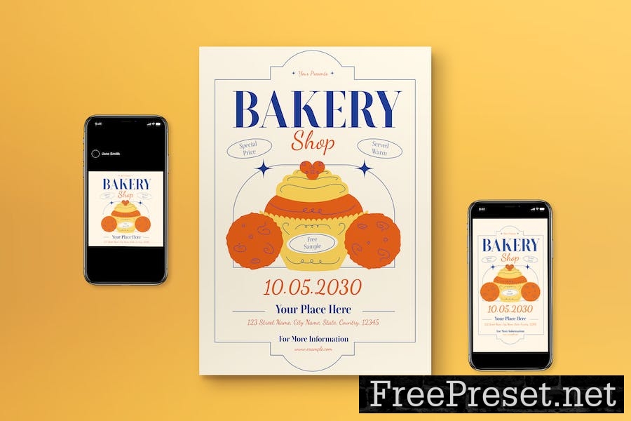 Blue Line Art Bakery Shop Flyer Set NFHX4WW