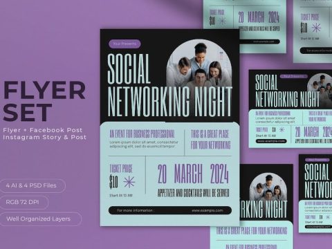 Blue Modern Social Networking Night Flyer Set 8V6MHYX