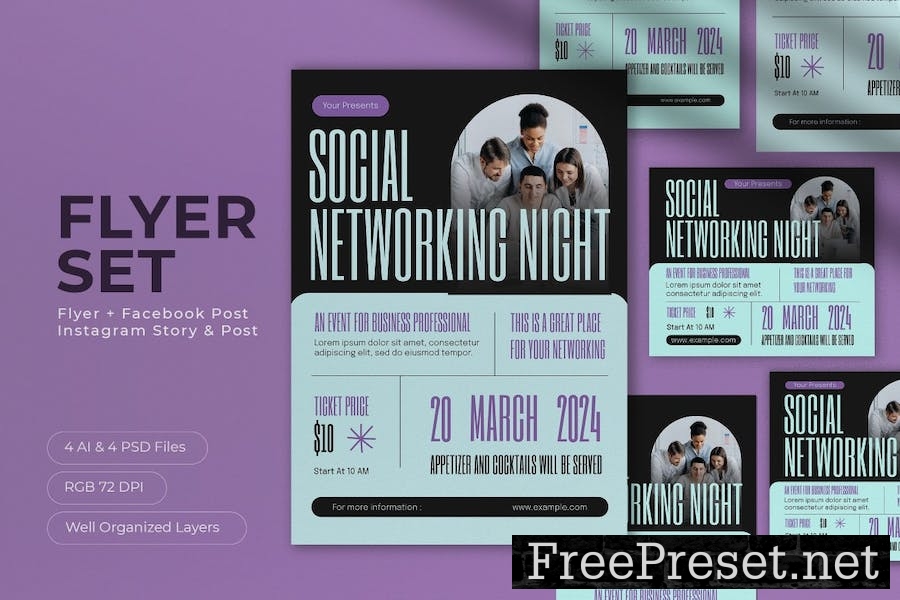 Blue Modern Social Networking Night Flyer Set 8V6MHYX