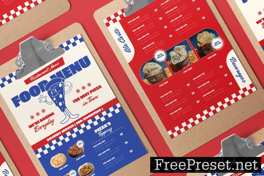 Blue Retro Pizza Menu TTMYYF9