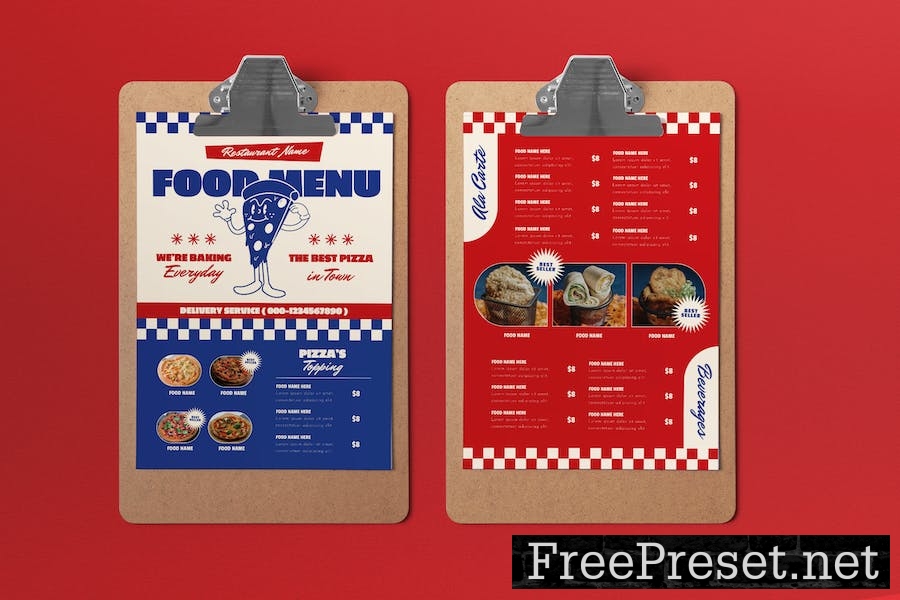 Blue Retro Pizza Menu TTMYYF9