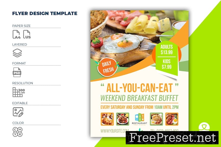 Breakfast Restaurant Flyer Template QMVWN88