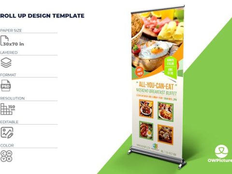 Breakfast Restaurant Rollup Signage Template