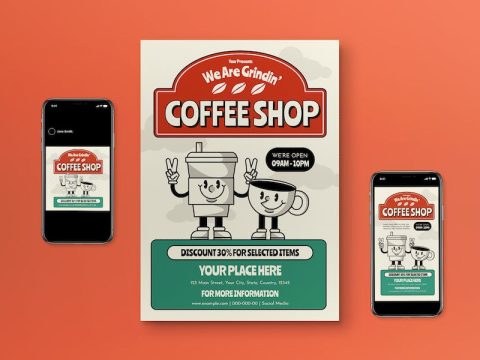 Brown Flat Design Coffee Shop Flyer Set