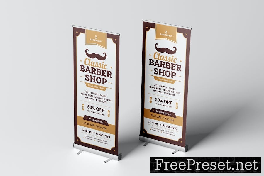 Classic Barbershop Roll Up Banner M8V3C73