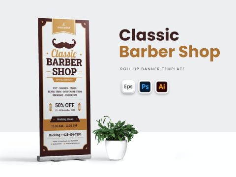 Classic Barbershop Roll Up Banner M8V3C73