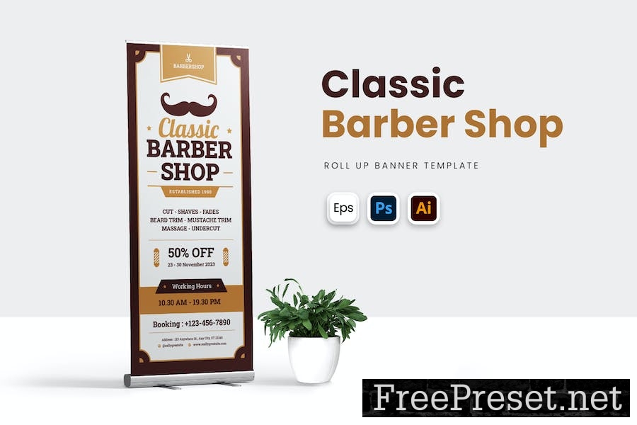 Classic Barbershop Roll Up Banner M8V3C73