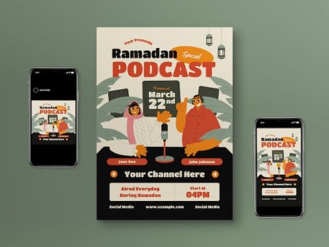 Cream Flat Design Ramadan Podcast Flyer Set HKMHMHM