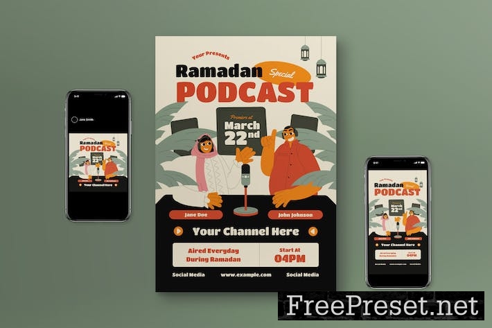 Cream Flat Design Ramadan Podcast Flyer Set HKMHMHM