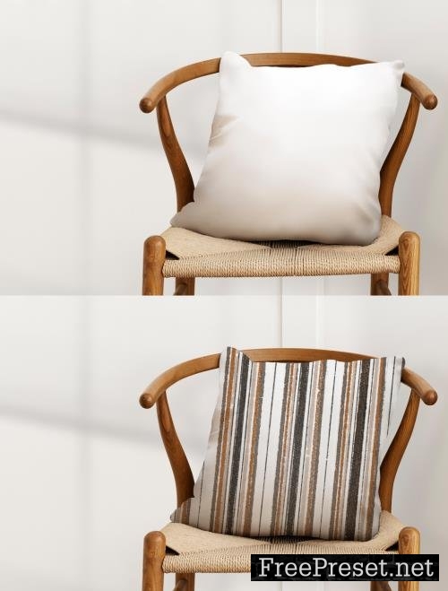 Cushion Pillow Mockup with Earth Tone Stripes Pattern 442162556