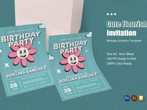 Cute Flourish Birthday Invitation 82P3WBQ