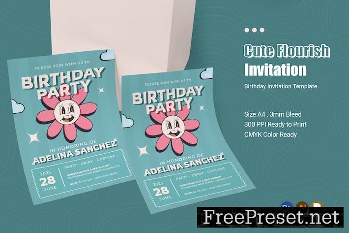 Cute Flourish Birthday Invitation 82P3WBQ