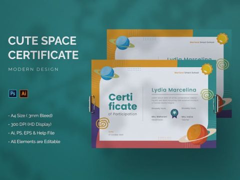 Cute Space - Certificate Template