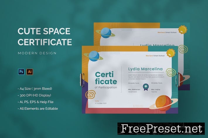 Cute Space - Certificate Template