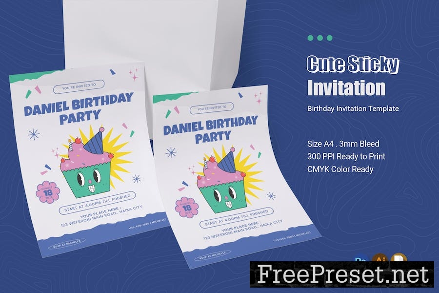 Cute Sticky Birthday Invitation BG9GXCS