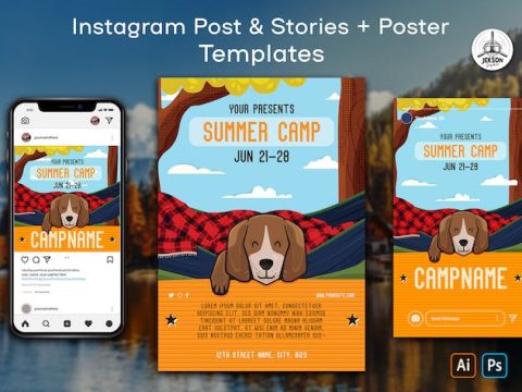 Cute Summer Camp Instagram Post Stories Flyer