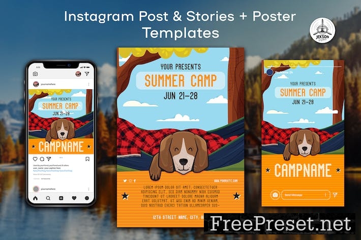 Cute Summer Camp Instagram Post Stories Flyer