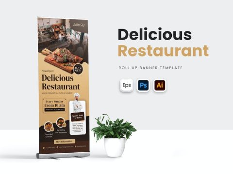 Delicious Resto Roll Up Banner QT9YNQ5