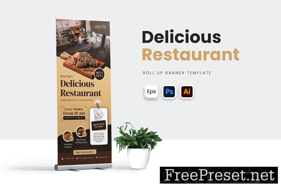 Delicious Resto Roll Up Banner QT9YNQ5