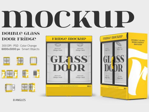 Double Glass Door Fridge Mockup Set 12762408