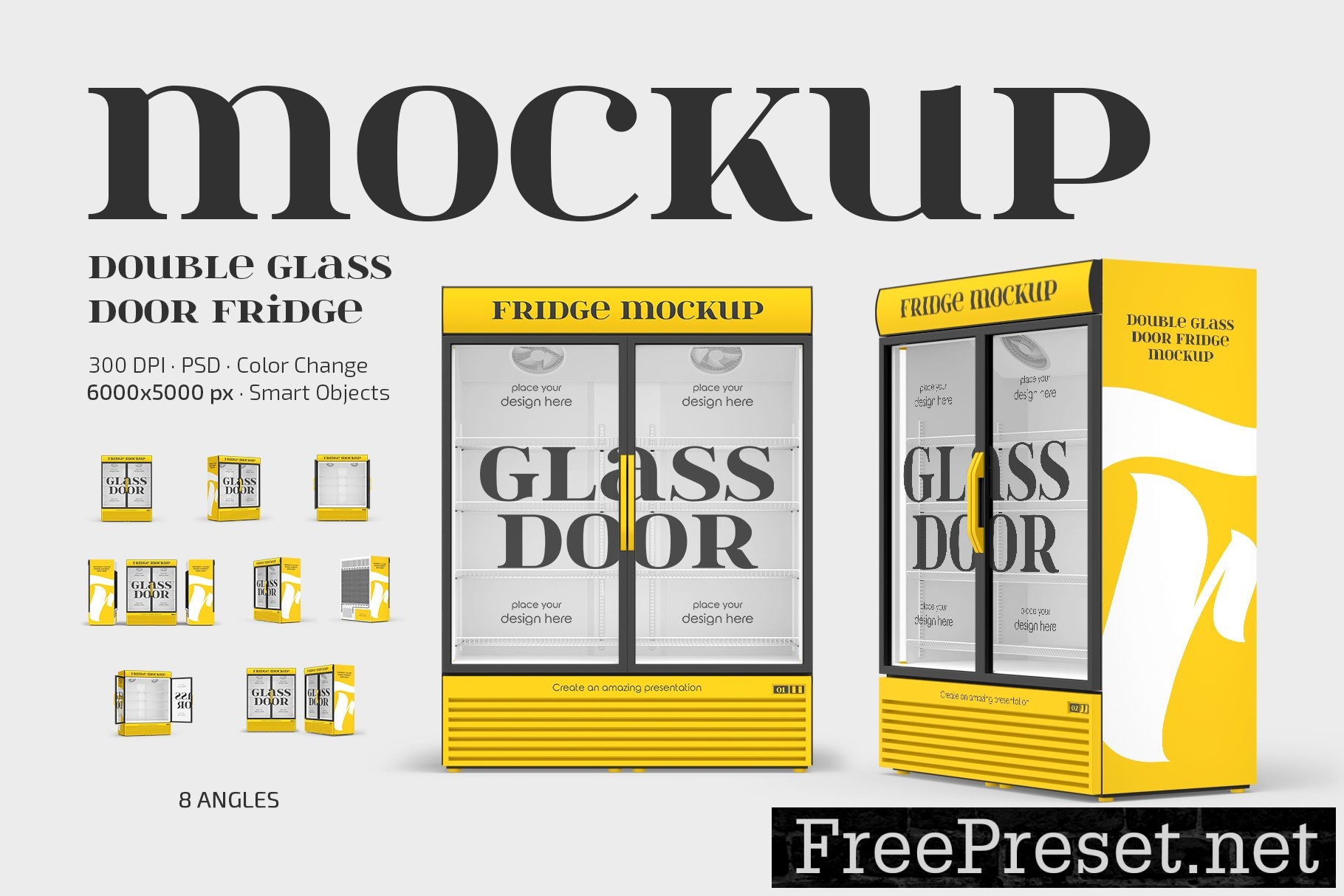 Double Glass Door Fridge Mockup Set 12762408