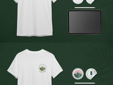 Eco Tshirt Mockup with Tablet and Sticker 441407760