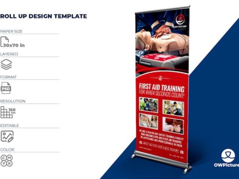 First Aid Signage Roll Up Banner Template 8FACLSY