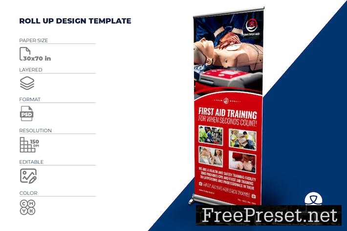 First Aid Signage Roll Up Banner Template 8FACLSY