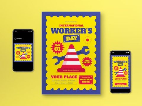 Flat Design International Worker Day Flyer Set GTQ8RV3