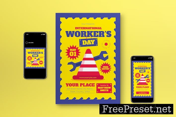 Flat Design International Worker Day Flyer Set GTQ8RV3