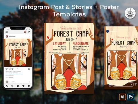 Forest Camp Instagram Post Stories Flyer