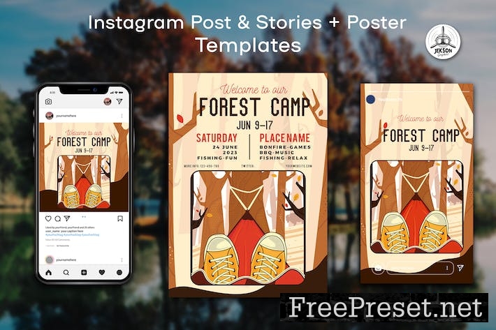 Forest Camp Instagram Post Stories Flyer