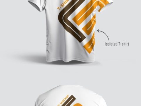 Front, Back and Flat View of Three T-shirts Mockup 562674755