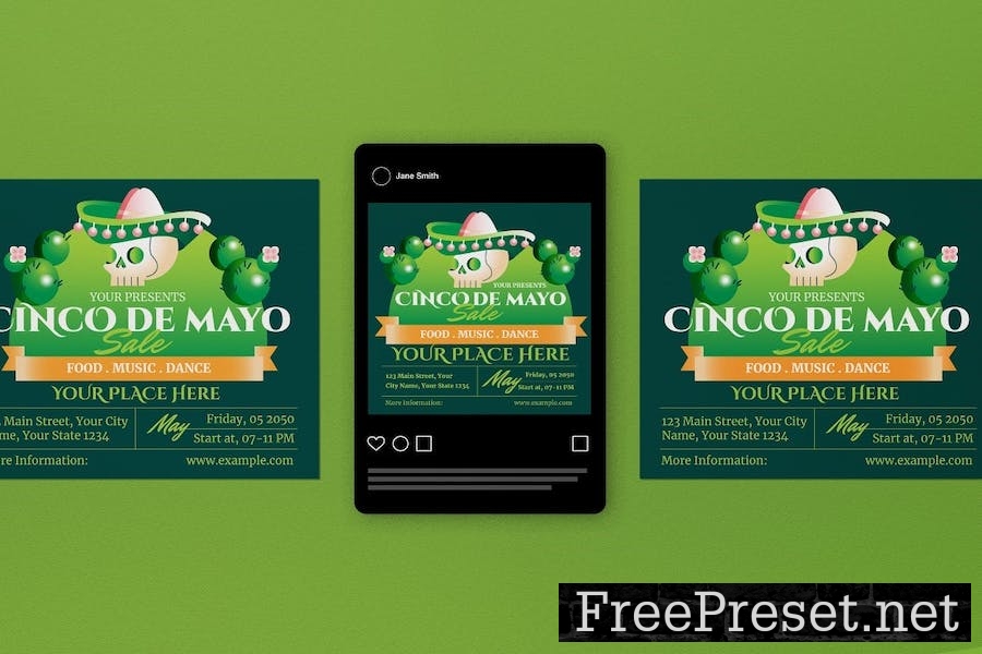 Green 3D Cinco De Mayo Sale Flyer Set CY4ZVUP