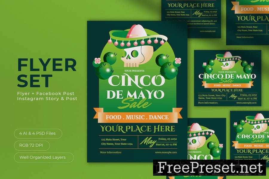 Green 3D Cinco De Mayo Sale Flyer Set CY4ZVUP