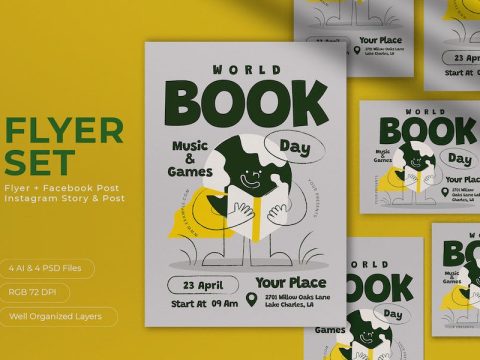 Green Cartoon World Book Day Flyer Set S9M95BB