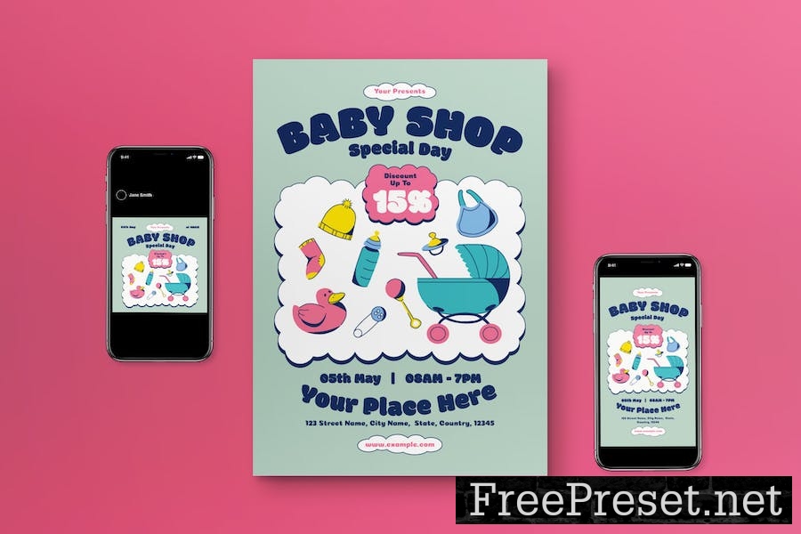 Green Doodle Baby Shop Flyer Set SF3V62Y