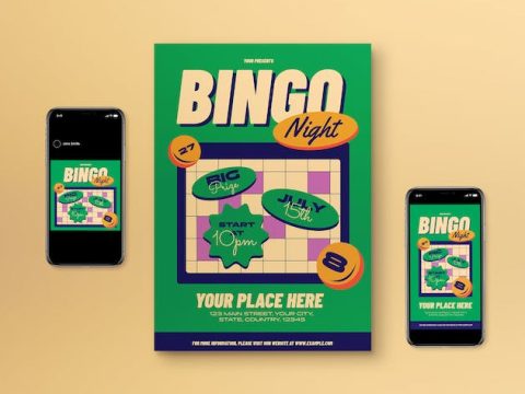 Green Flat Design Bingo Night Flyer Set NLSM33X