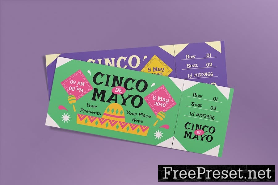 Green Flat Design Cinco De Mayo Ticket ARP6FEL