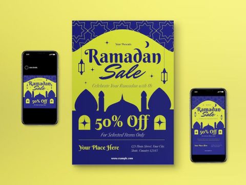 Green Flat Design Ramadan Sale Flyer Set