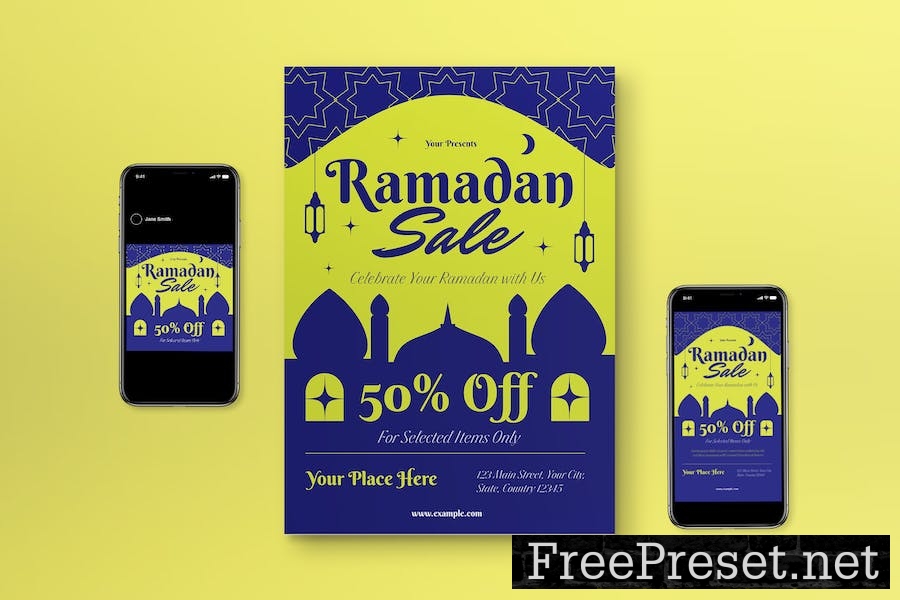 Green Flat Design Ramadan Sale Flyer Set