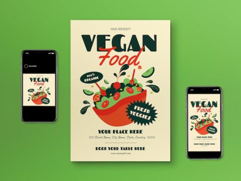 Green Flat Design Vegan Food Flyer Set TMNQ7VU