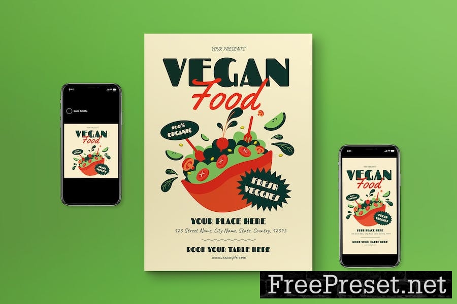 Green Flat Design Vegan Food Flyer Set TMNQ7VU